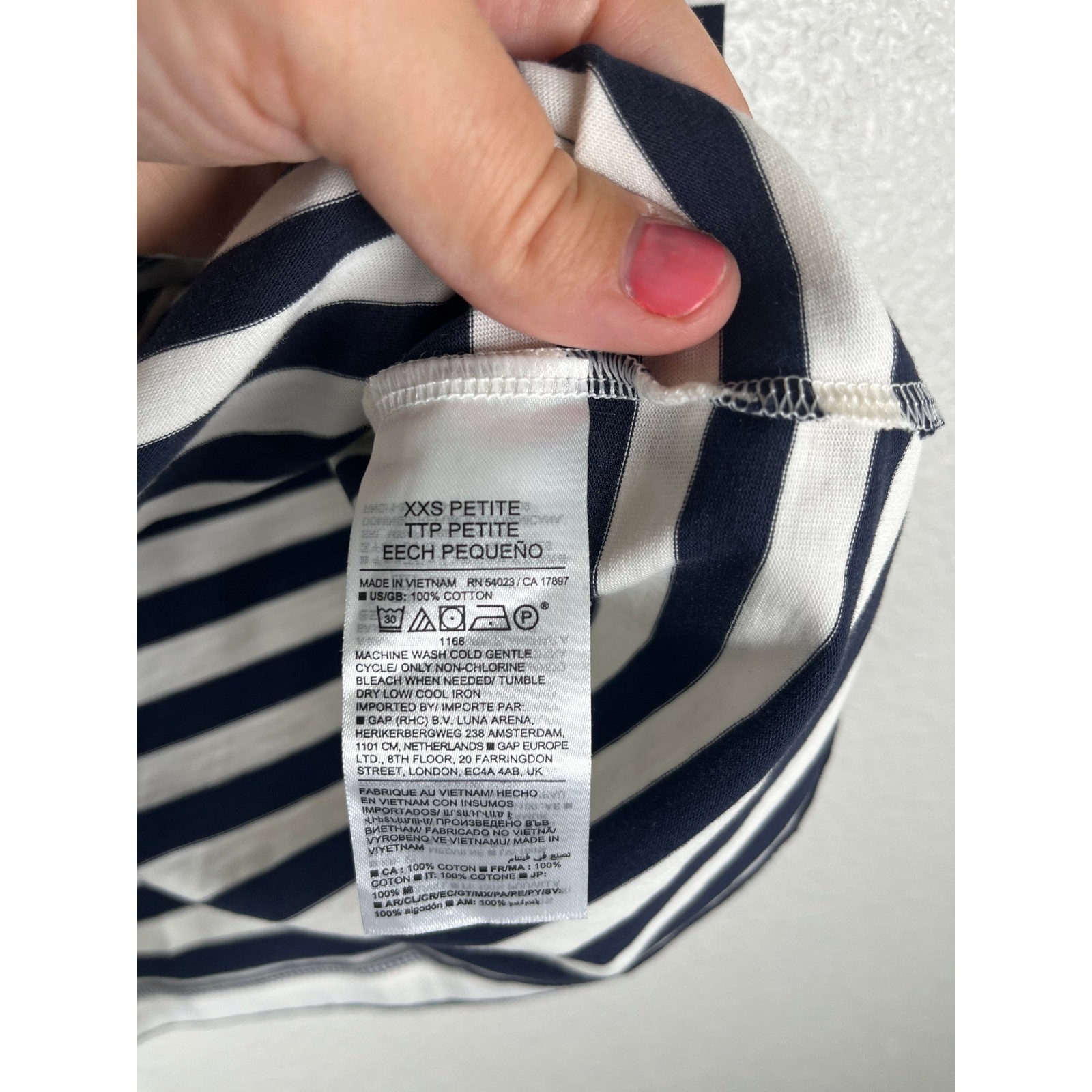 Banana Republic Cotton Sharp-Shoulder Top Striped Navy White XXS Petite