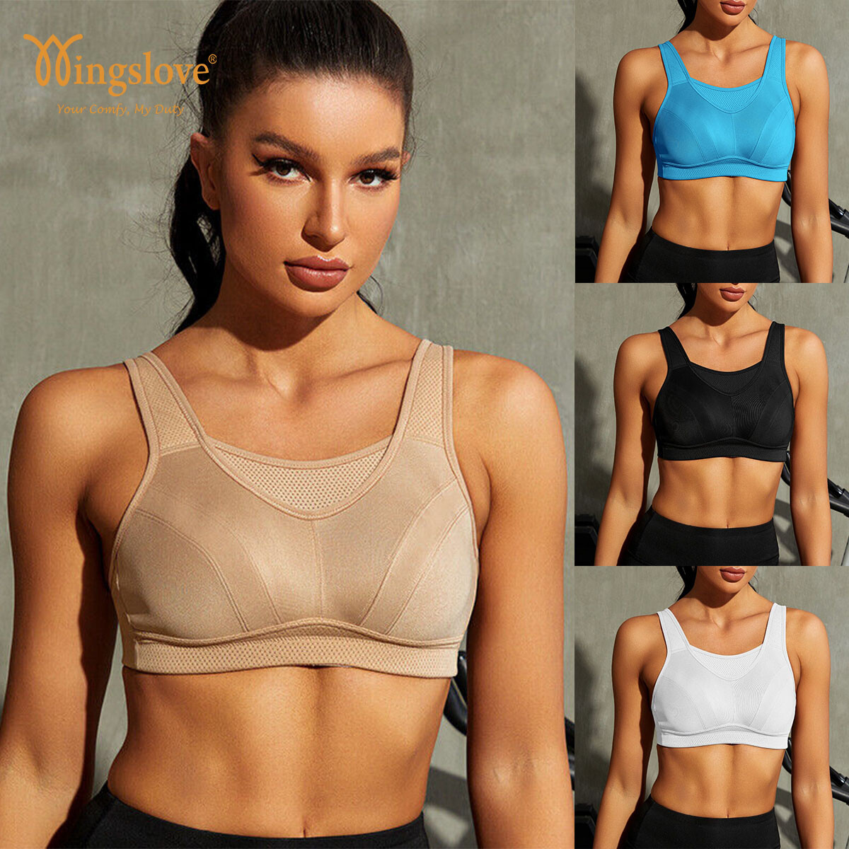 Wingslove Women’s Sports Bra High Impact Support Wirefree Plus Size Yoga Gym Top