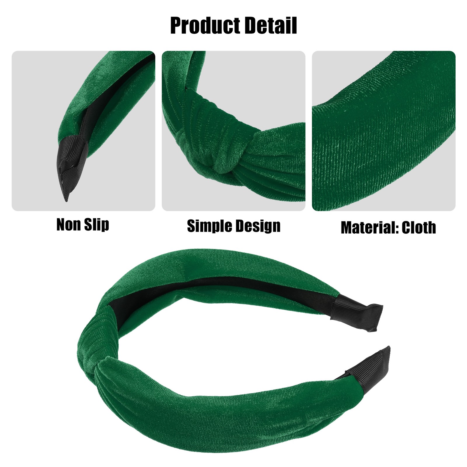 1Pcs Velvet Knotted Headband Knot Cross Hairband for Women Dark Green 1.2″ Wide