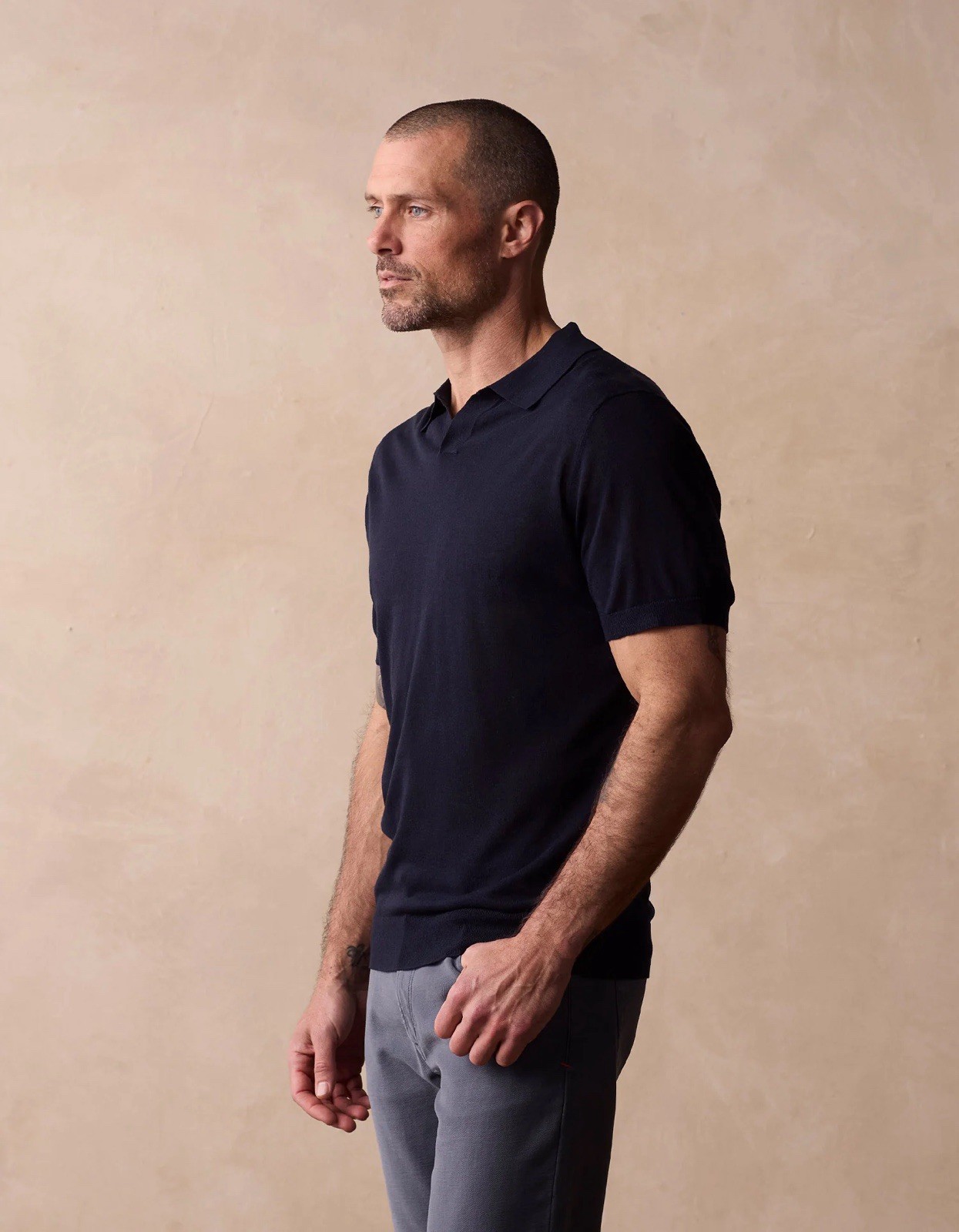 Normal Brand Summer Linen Blend Polo Navy Blue Size Medium