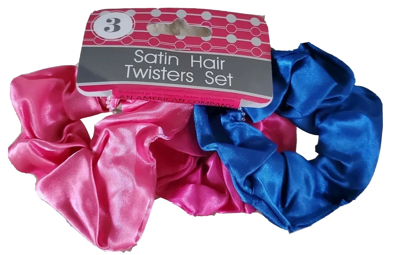 Fabric Ponytail Holders Round 3 Pack Blue Pink Satin Hair Twisters 80s Scrunchy
