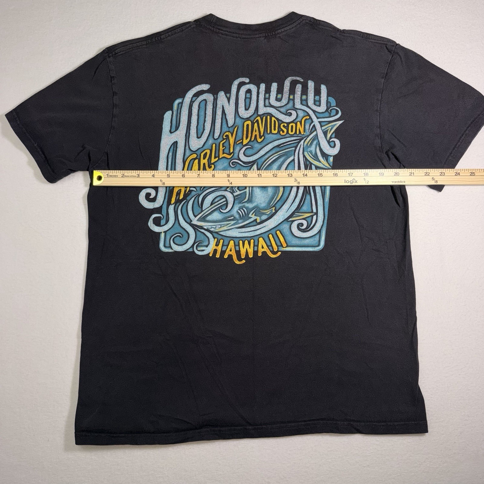 Harley Davidson Honolulu Hawaii Shark Graphic T Shirt Black Large Biker Tee