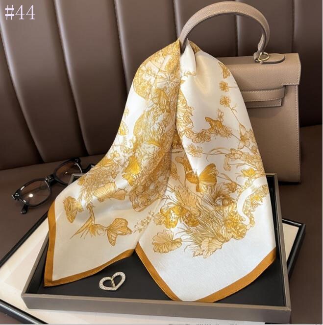 100% Mulberry Silk 27″ Square Scarf Women Neckerchief Wrap Floral Yellow Flower
