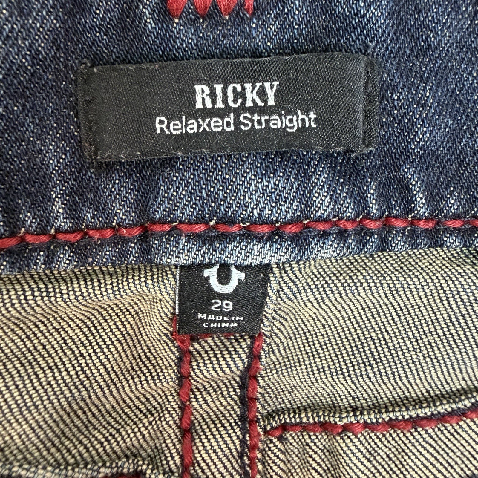True Religion Men’s Ricky Relaxed Straight Jeans Red Rope Stiching