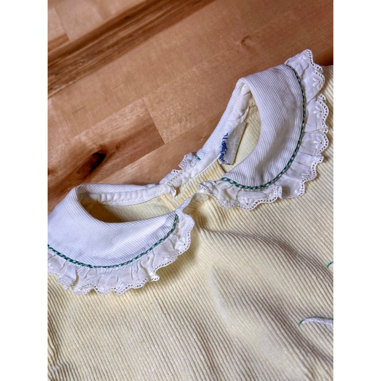 A-Lad-N Vintage Corduroy Dress Kids Sz 2 Yellow Peter Pan Collar Kite Embroidery