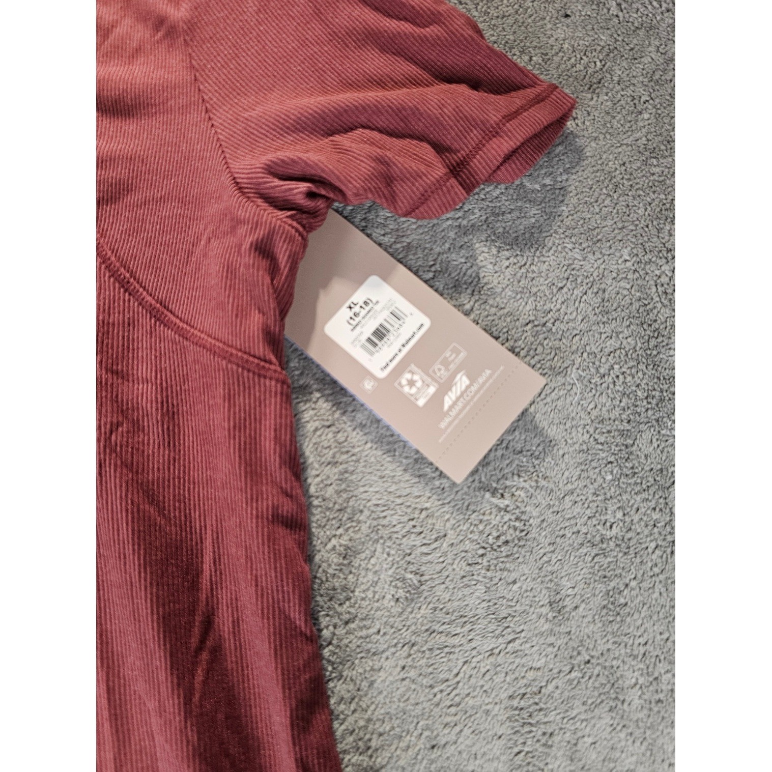 Avia Womens Ribbed Performance T-Shirt Rosewood Mauve XL 16-18 NWT