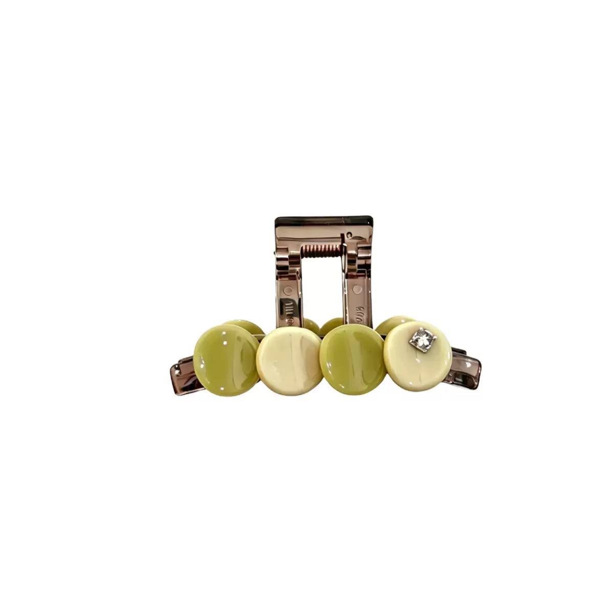 Women’s 4″ Colorblock Round Disc Hair Claw Clip Green Cream Barrette