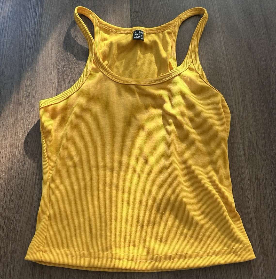 SHEIN Yellow Ribbed Knit Scoop Neck Racerback Tank Top Women’s Size S