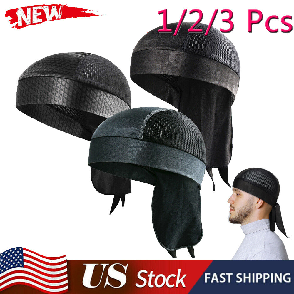 Motorcycle Wrap Biker Du Do Black Bandana Paisley Doo Rag Head Skull Cap Durag