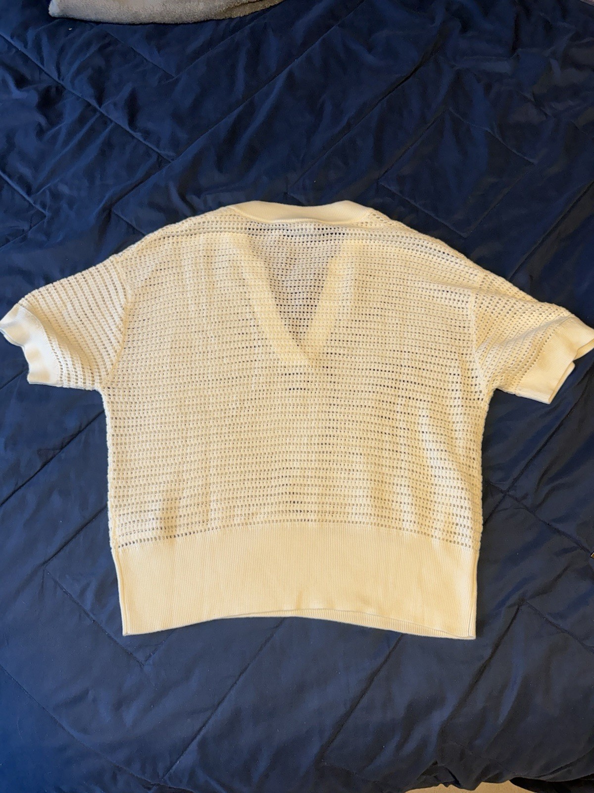 Varley Callie Knit Top M Egret Cream Medium Women’s Button Short Sleeve Shirt