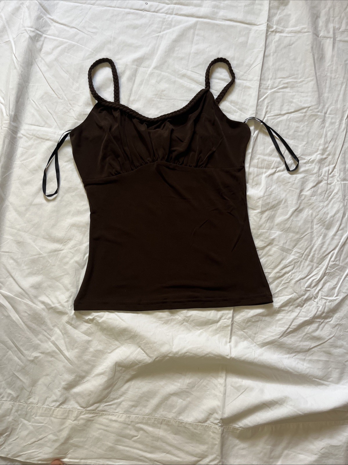 A. Buyer Women’s Tank Top Braided Straps Size Small Brown