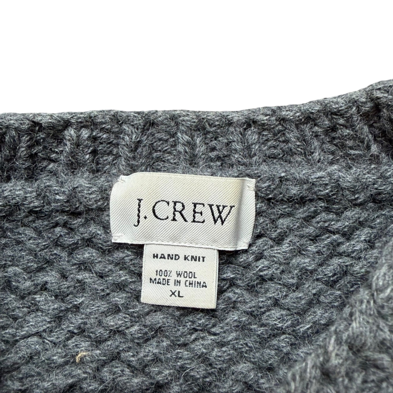 J.Crew Mens Hand Knit 100% Wool Sweater XL Charcoal Grey Orange Stripe Vintage