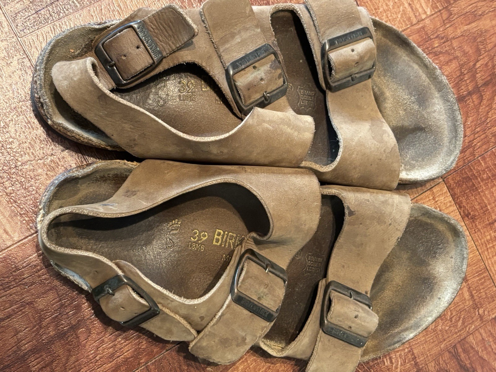 BIRKENSTOCK MILANO Brown Tan Suede Leather Sandals Size 39 W 8 / M 6