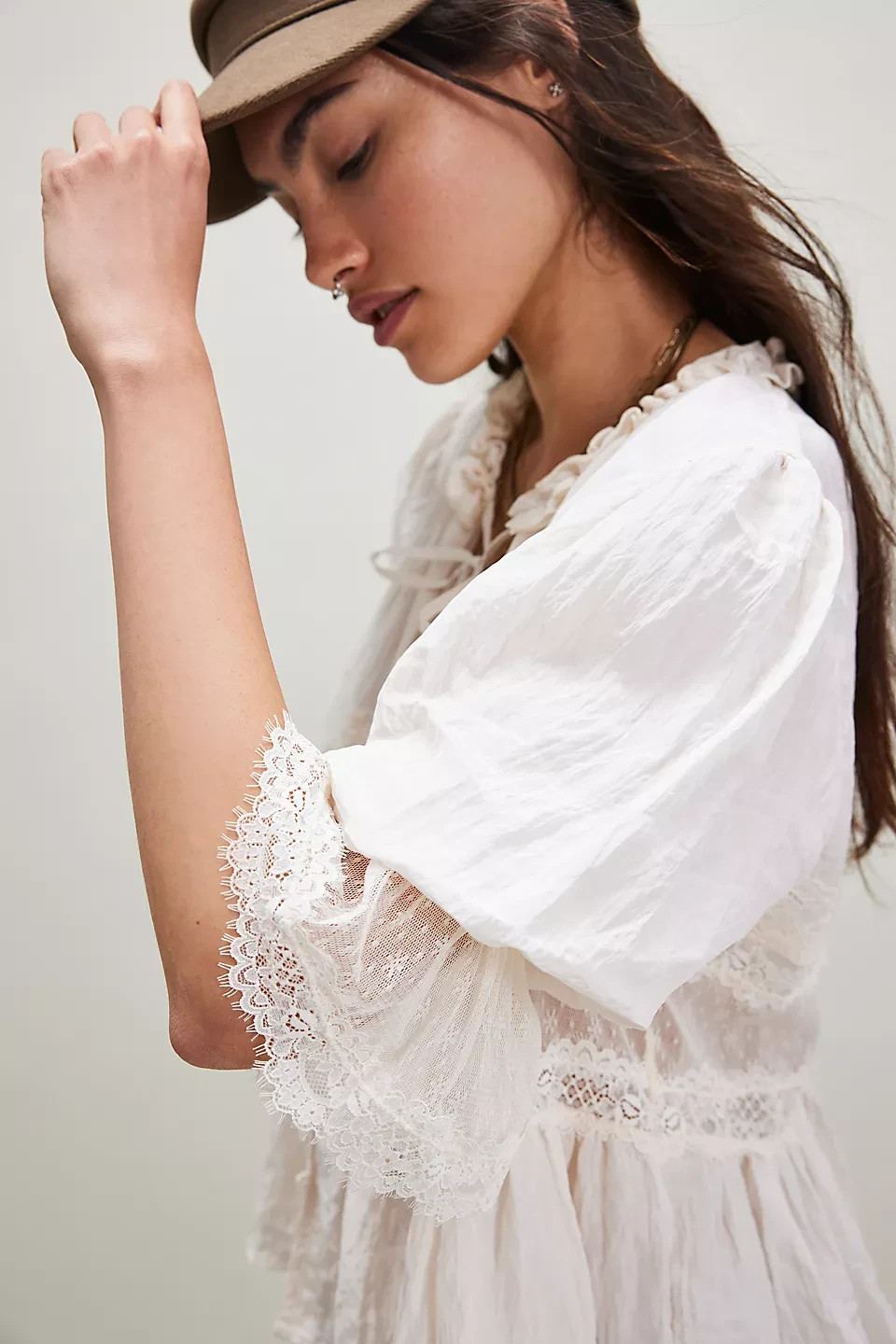 NEW FREE PEOPLE Forever Young Bed Jacket White INTIMATELY TOP LACE IVORY SIZE XS