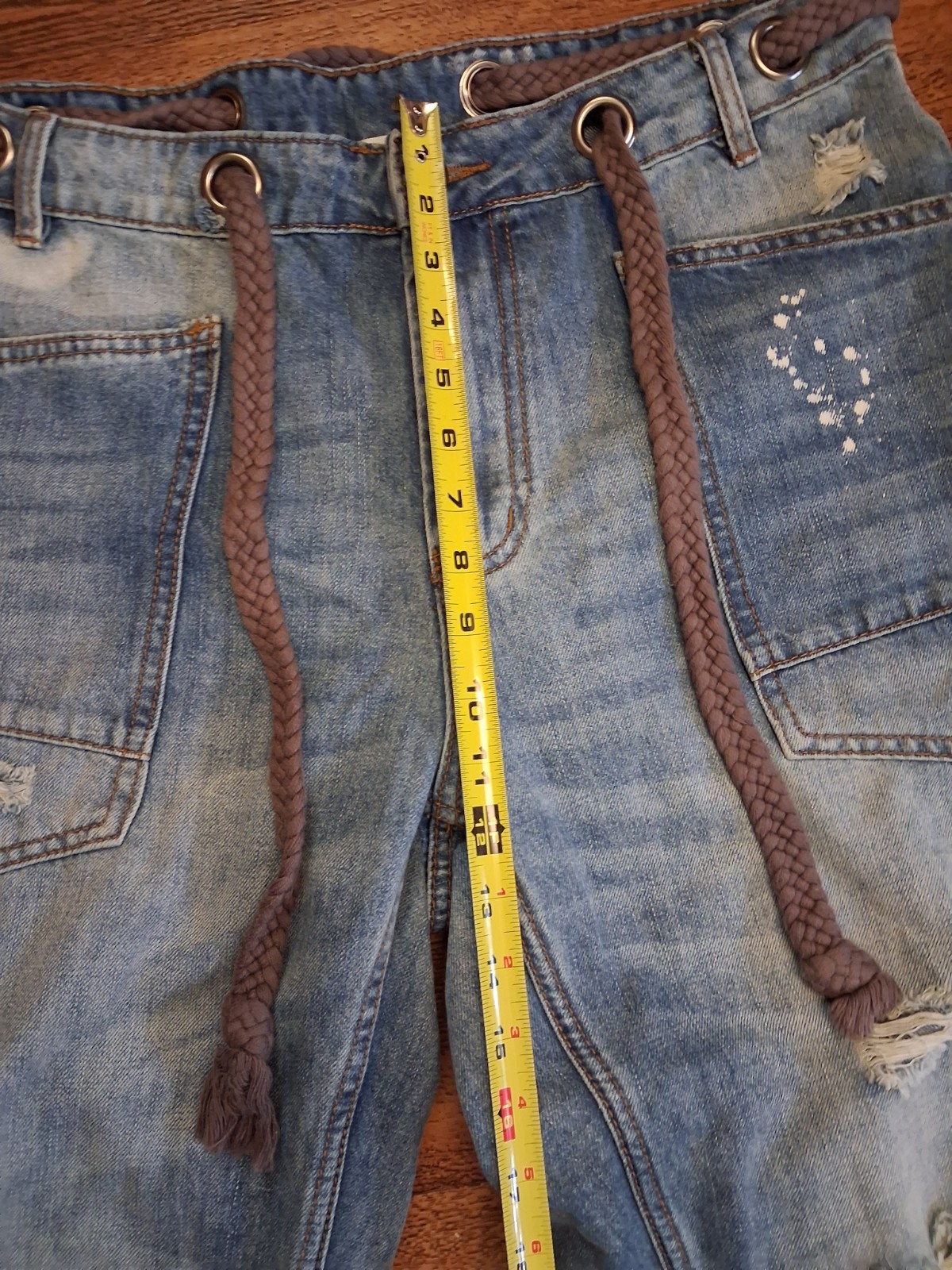 POL Baggy Fit Wide Leg Paint Splatter Cargo Pocket Jeans, Size Large