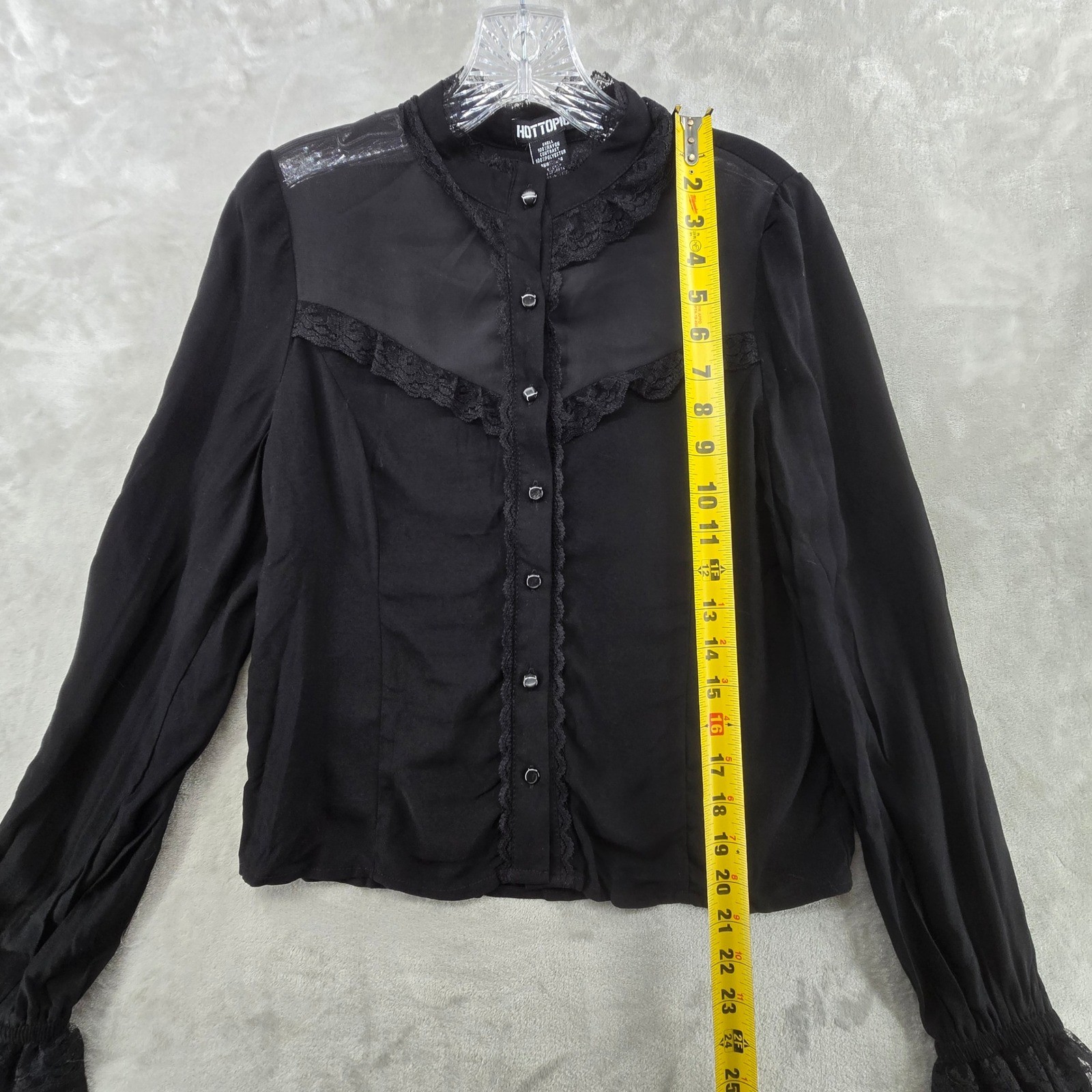 Hot Topic Women XS Button Down Black Lace Trim Victorian Gothic Blouse