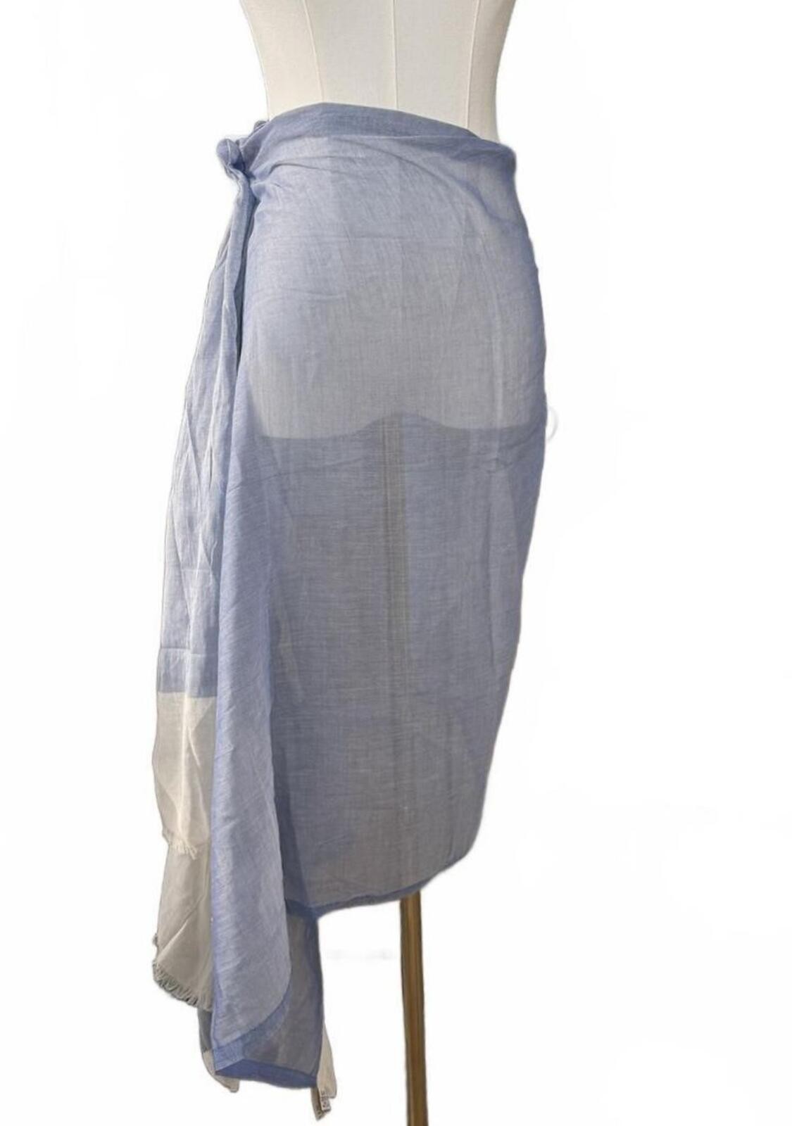 Lightweight Cotton Blue and Cream Shawl Scarf Wrap Made in Italy