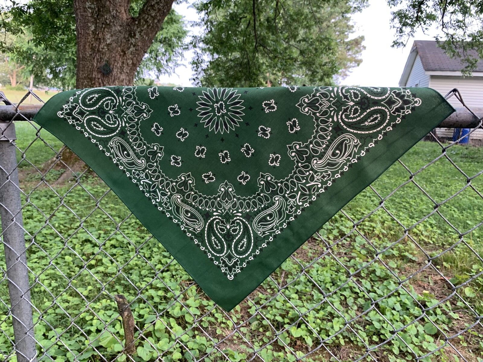 Hunter Green Paisley 22×22 Bandanna, Made in USA, great for crafts customes