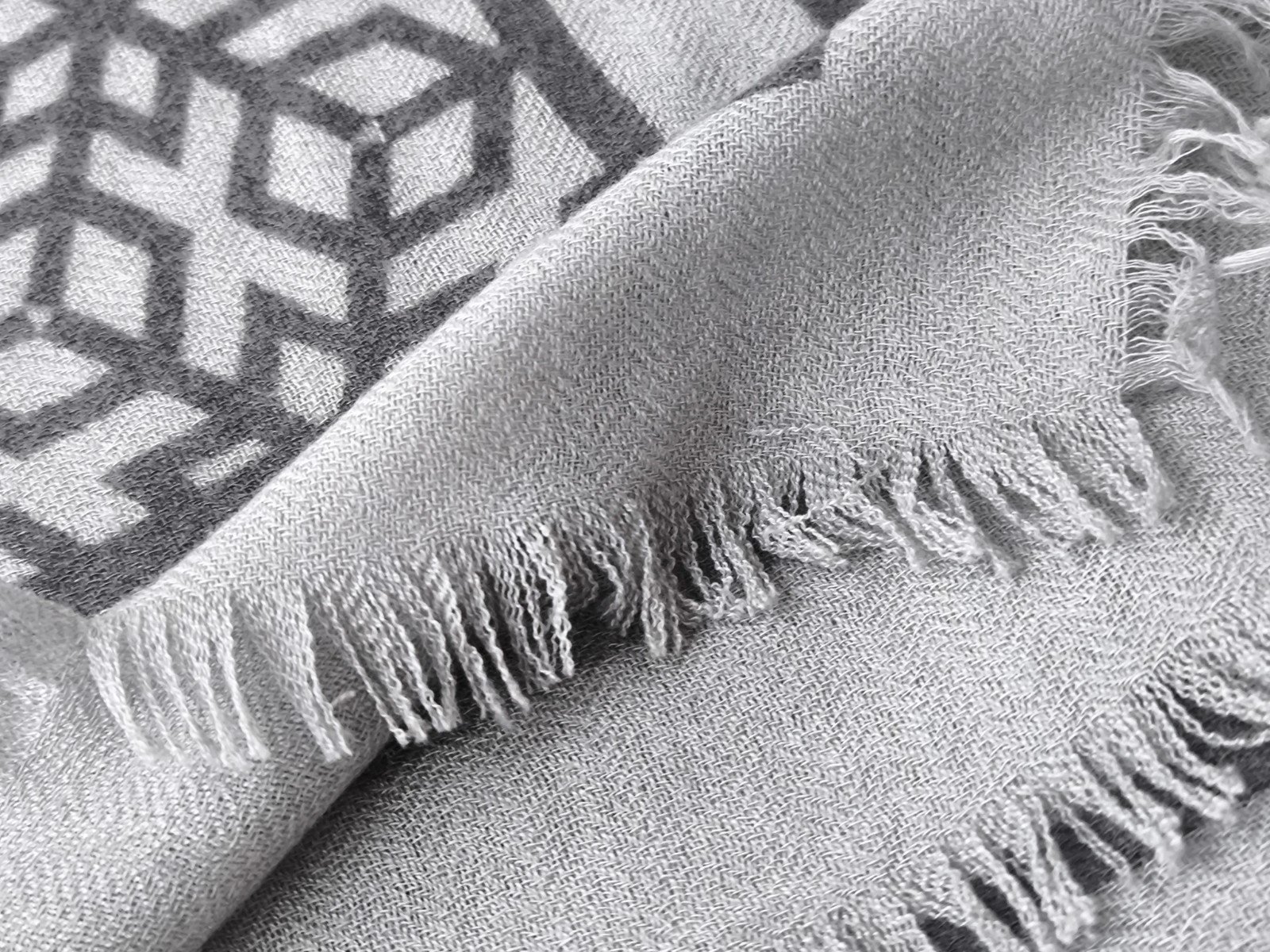 IRIS Von ARNIM Gray XL soft warm cashmere scarf stole geometric 51″
