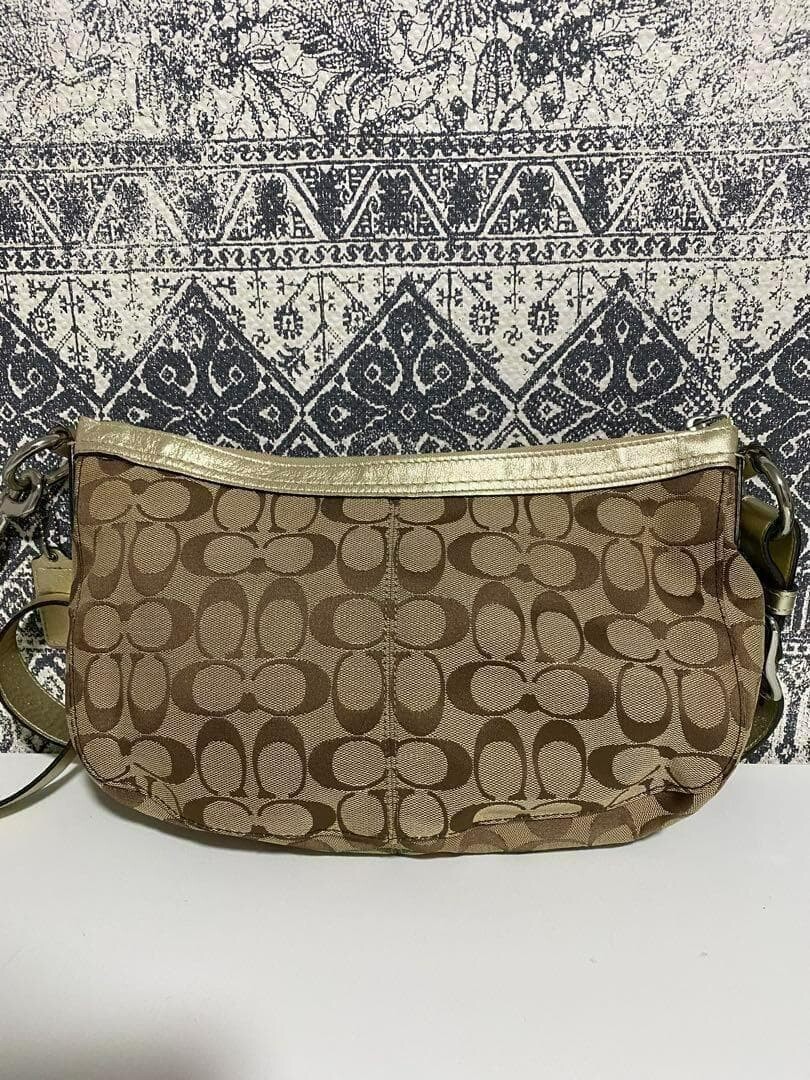 COACH Signature Monogram Canvas Leather Crossbody Shoulder Bag Brown 31cm W Auth