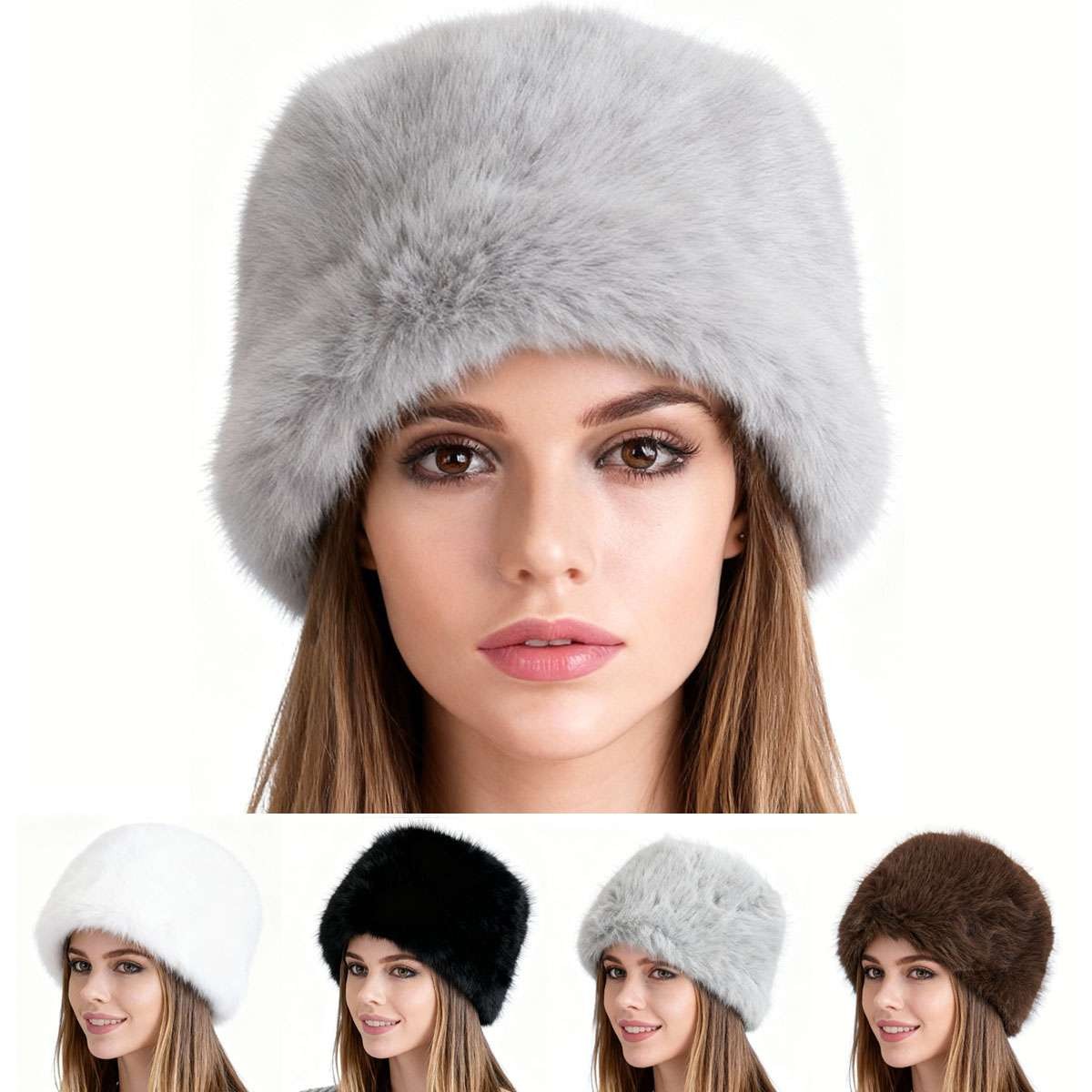 Women Faux Fur Bucket Hat Fishing Cap Fluffy Plush Winter Warm Cute Soft Solid