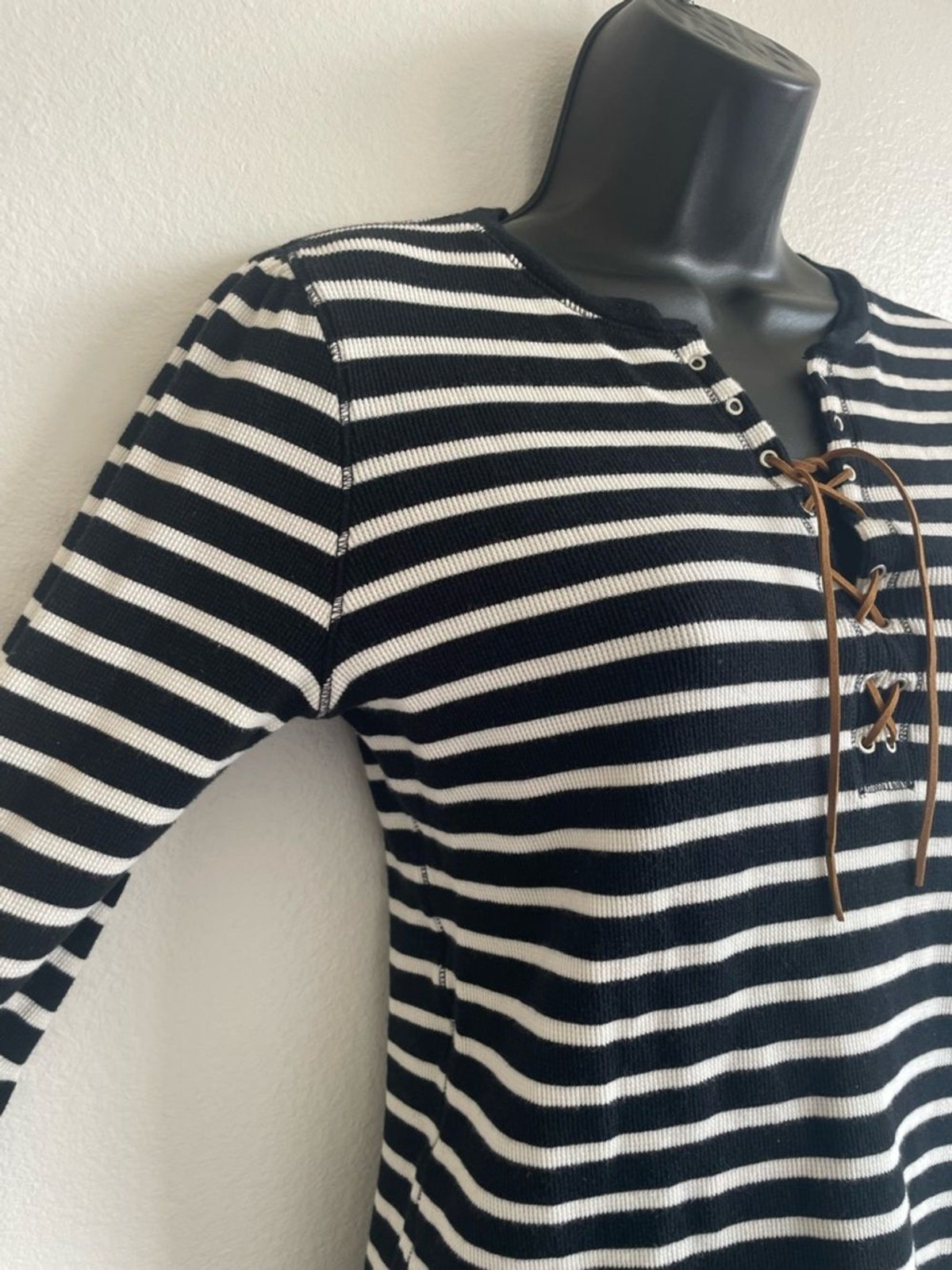 Lauren Ralph Lauren Striped Lace-Up Top Womens Black White Nautical – Medium