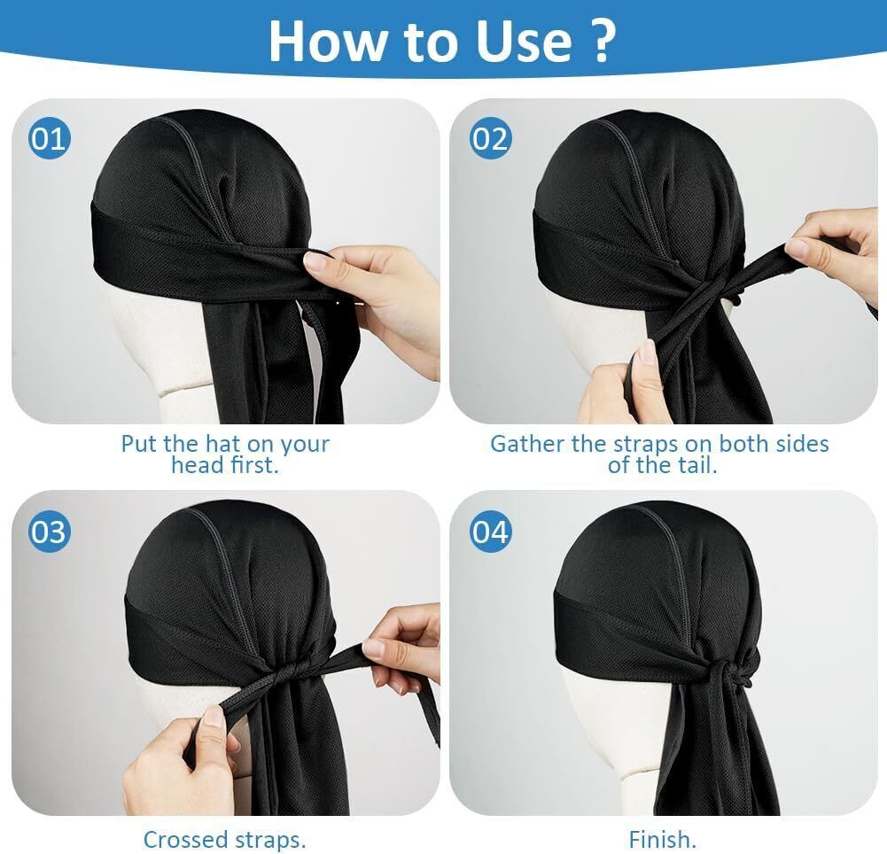 Durag Skull Cap Head Wrap Biker Motorcycle Du Do Black Bandana Paisley Doo Rag