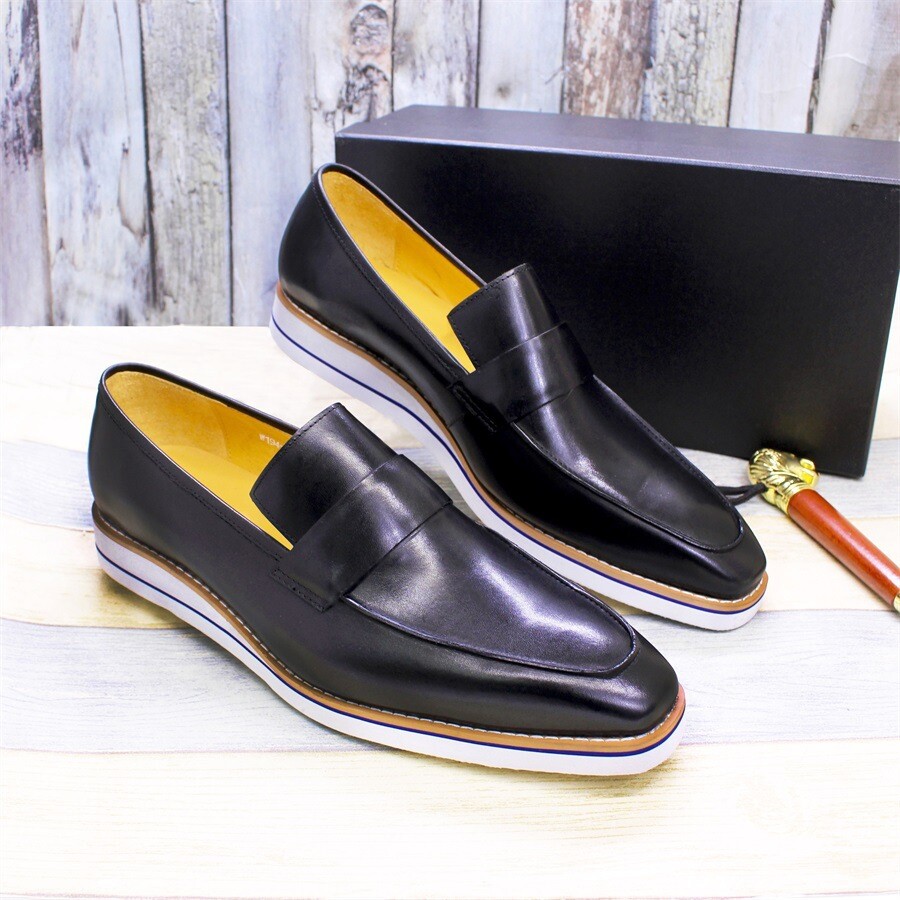 Men’s Pointy Toe Leather Shoes Slip On Flat Banquet Dress Formal Casual Oxforfds