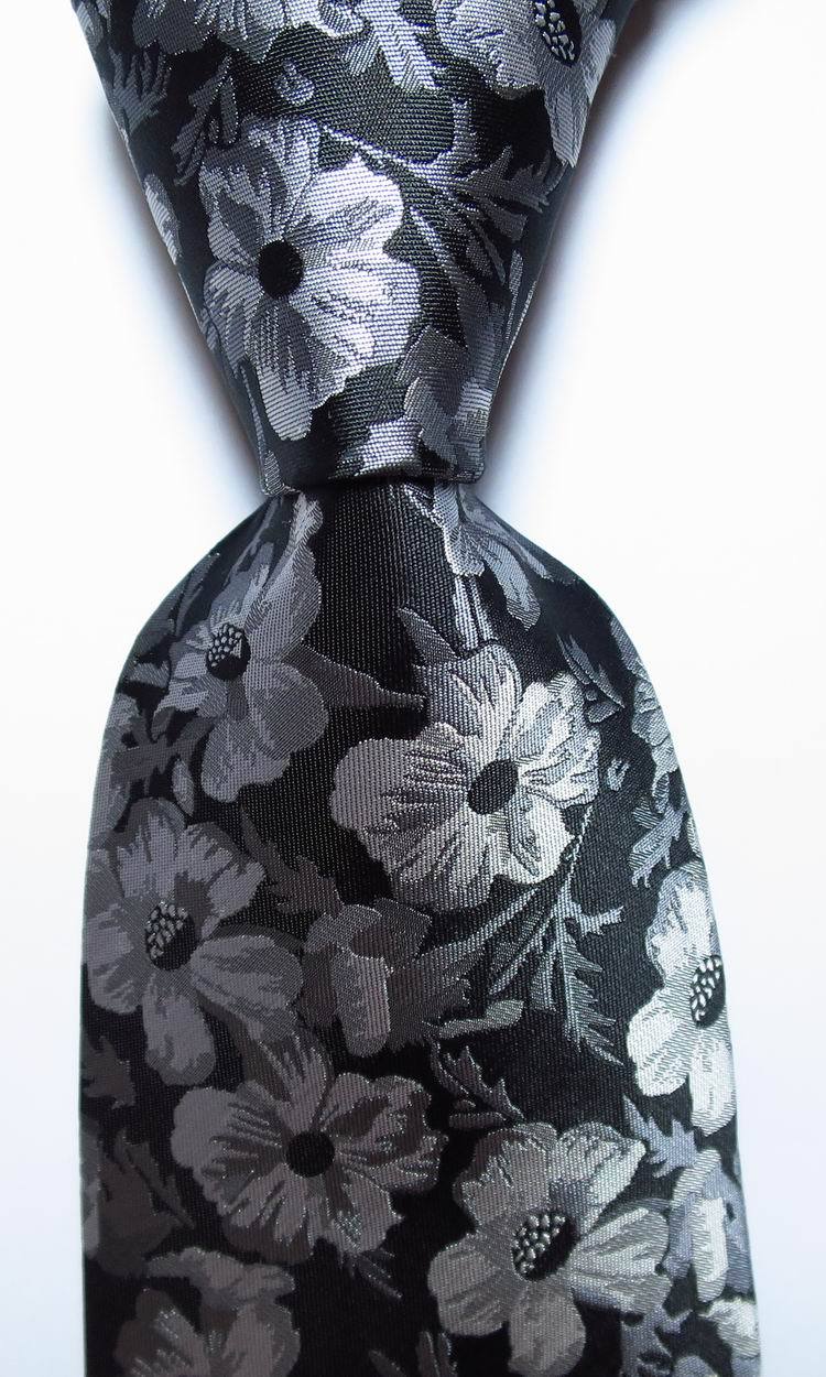 New Classic Floral Black White Gray JACQUARD WOVEN Silk Men’s Tie Necktie