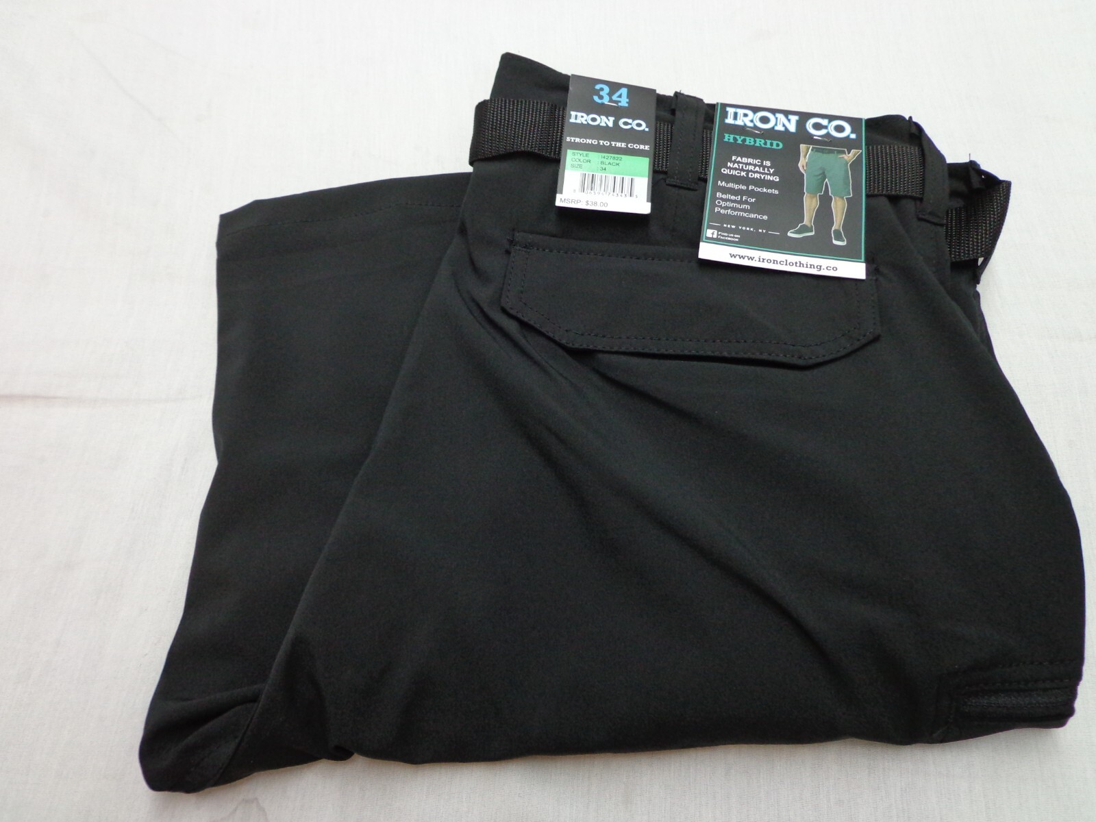 IRON CO. Hybrid Belted Shorts Black Size 34 NEW