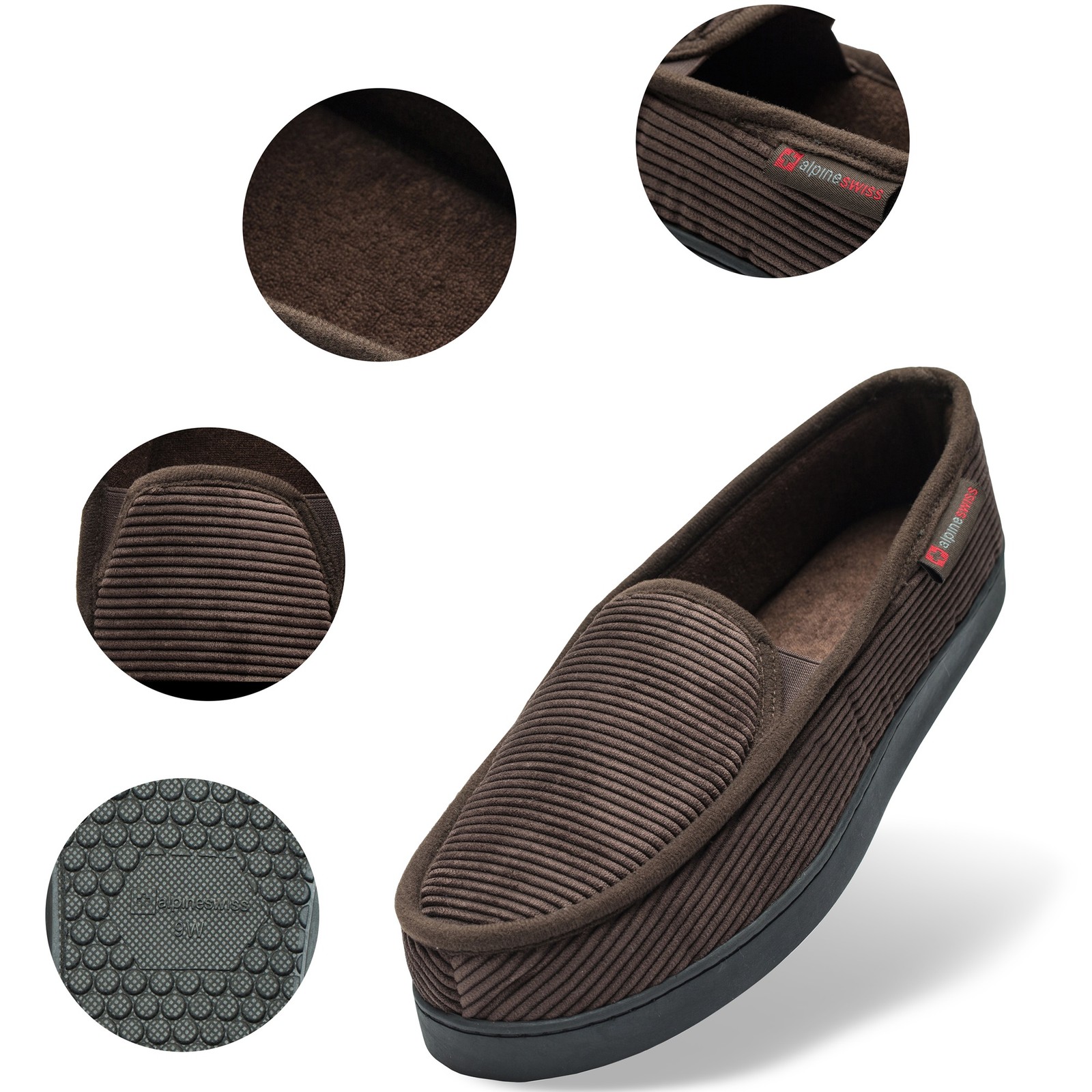 Alpine Swiss Wide Mens Slippers Steve Moccasin House Shoes Memory Foam Insole