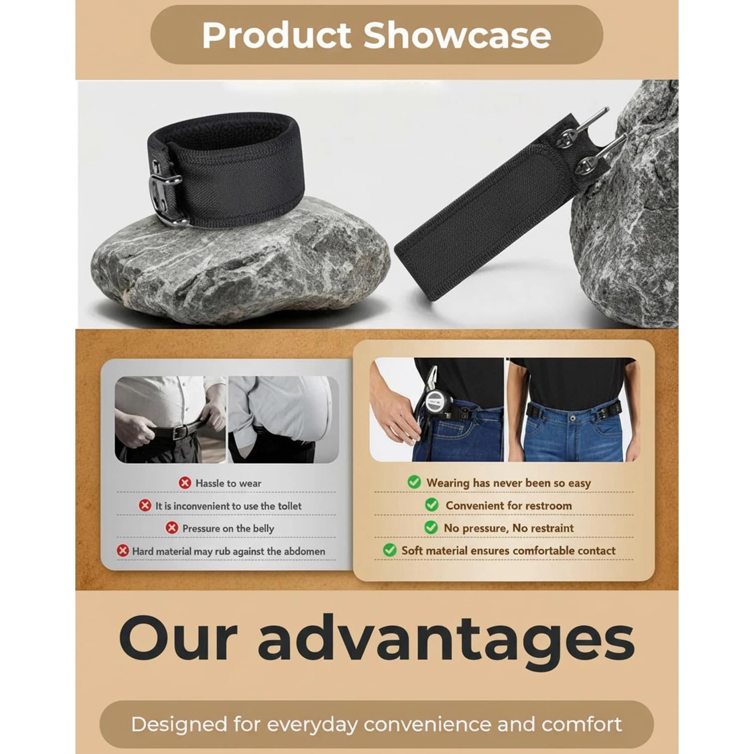 Invisible Elastic Belt No Buckle with Durable Metal Hook Closure Comfortable Adj