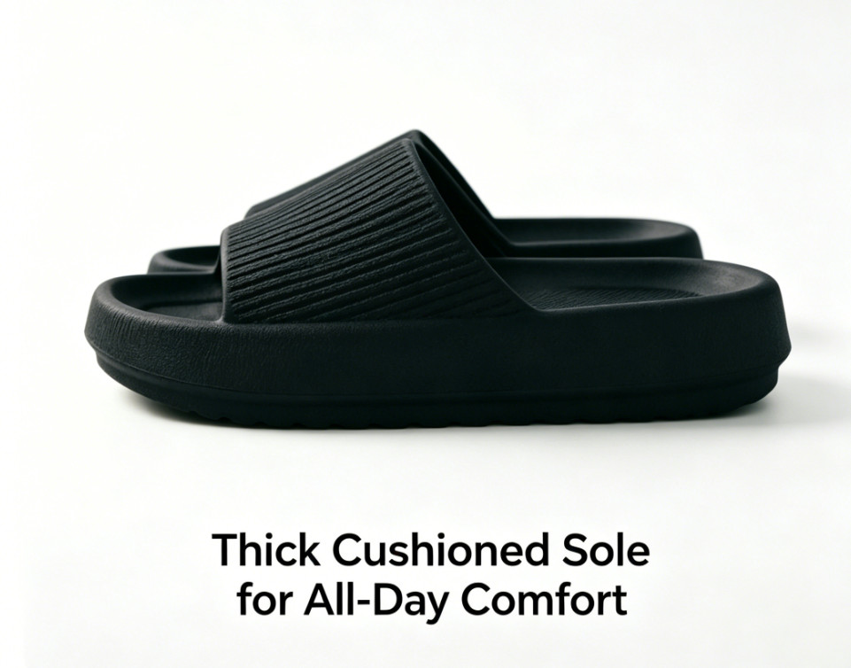 Black platform slippers, non-slip platform lounge shoes, US W7/M5 EU38