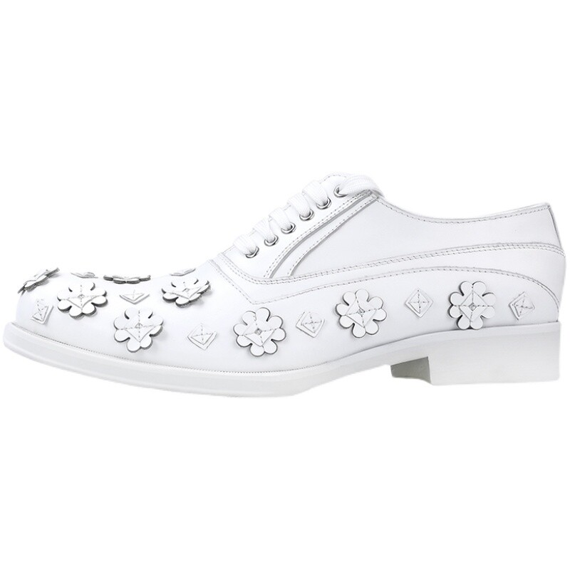 Mens Retro Oxfords Handmade Flower Dress Formal Real Leather Lace Up Party Shoes