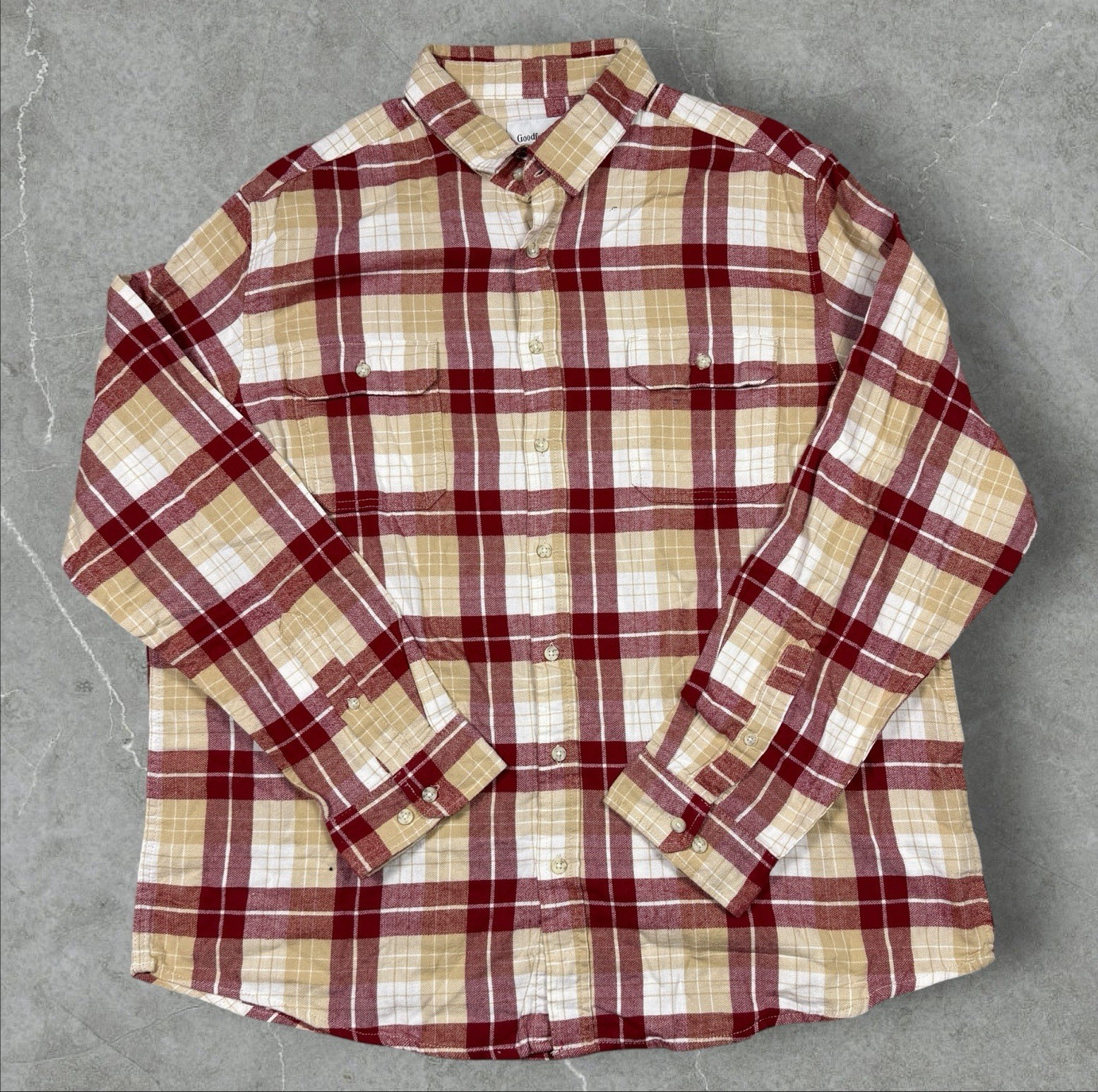 Goodfellow & Co Men’s XXL Cotton Flannel Plaid Point Collar Pockets Shirt