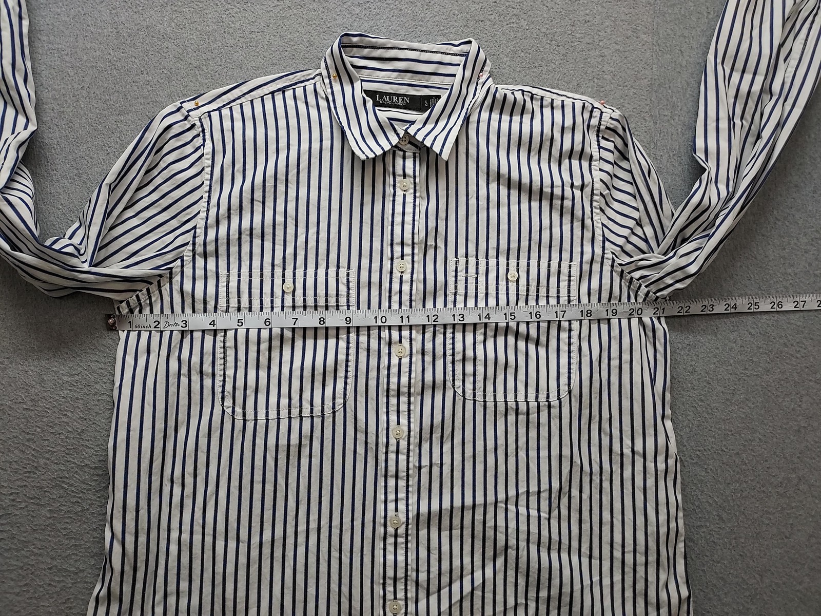 Lauren Ralph Lauren Shirt Womens Large White Blue Striped Button Up Long Sleeve