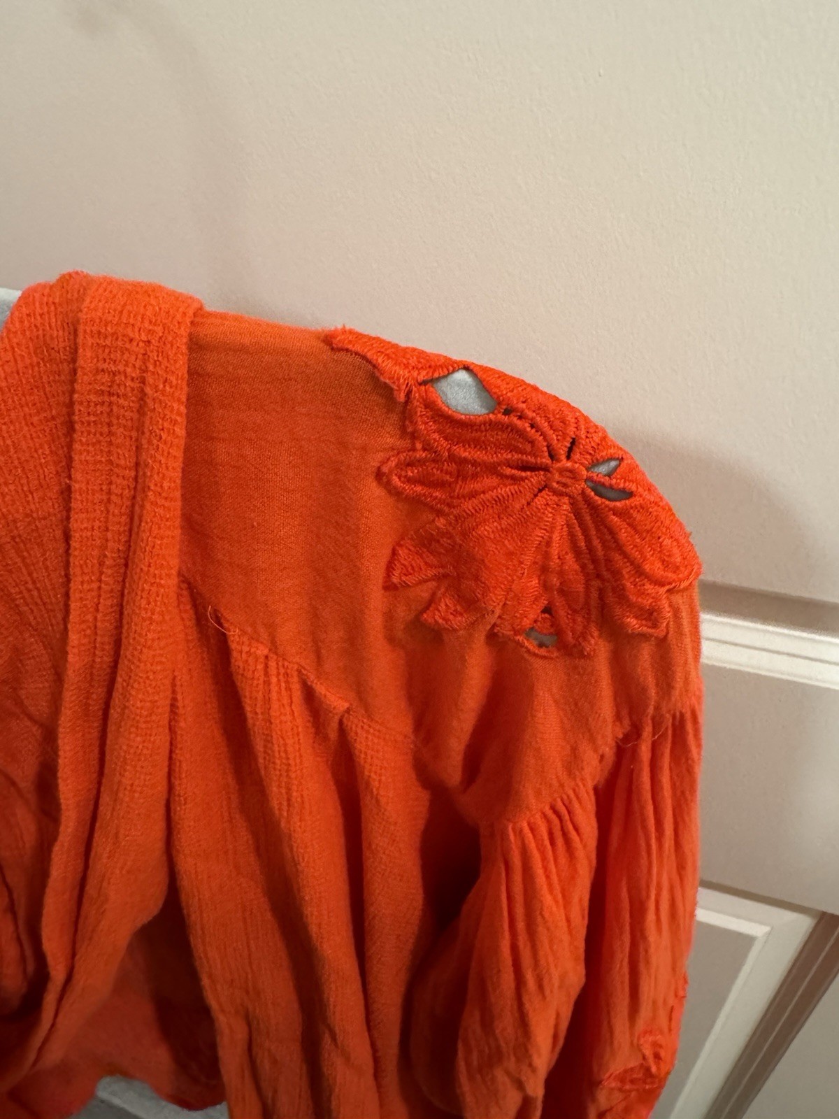 Free People Orange Knit Hoodie XS 100% Cotton V-Neck Hooded Cropped Tassel