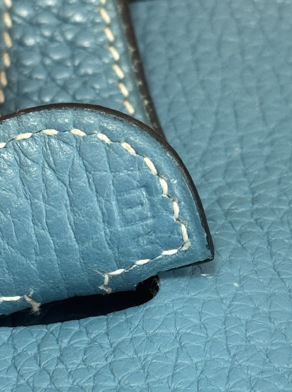 HERMES Evelyne PM Taurillon Clemence Blue Jean Crossbody Bag