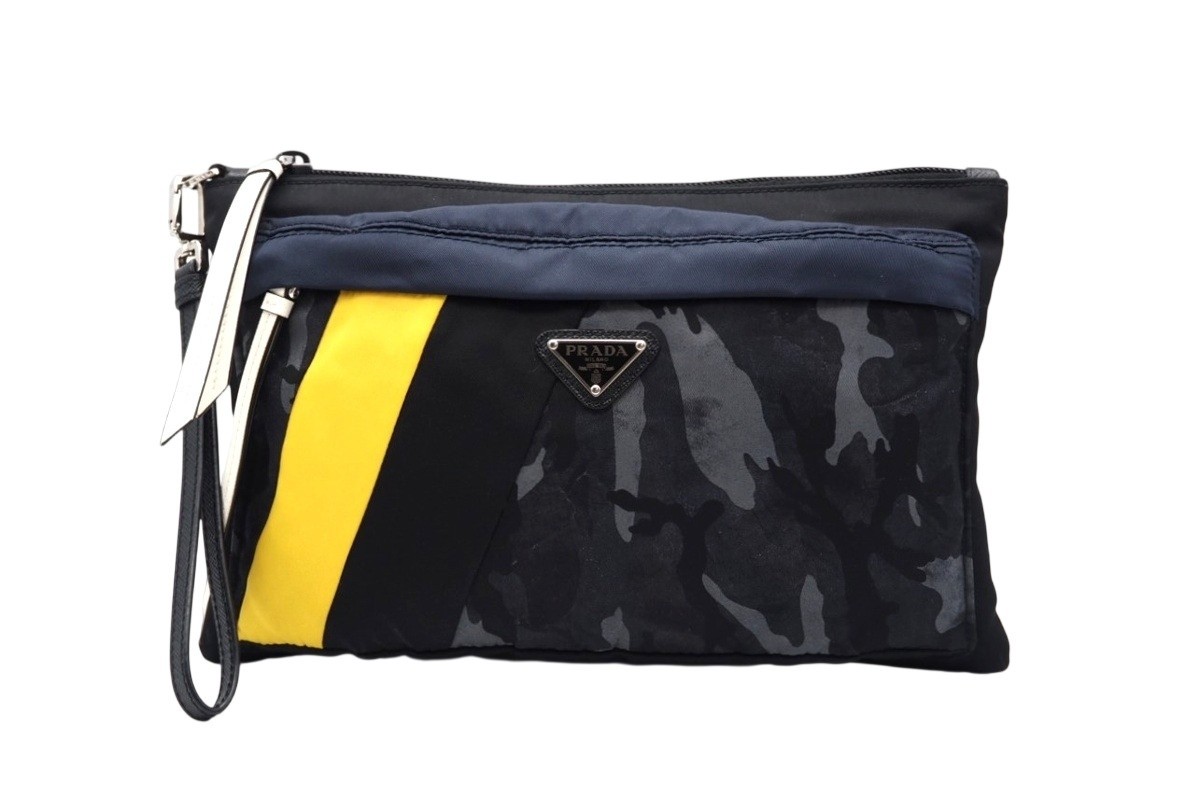 Returns accepted within 3 days PRADA Tesuto Saffiano City Camouflage Clutch Pouc