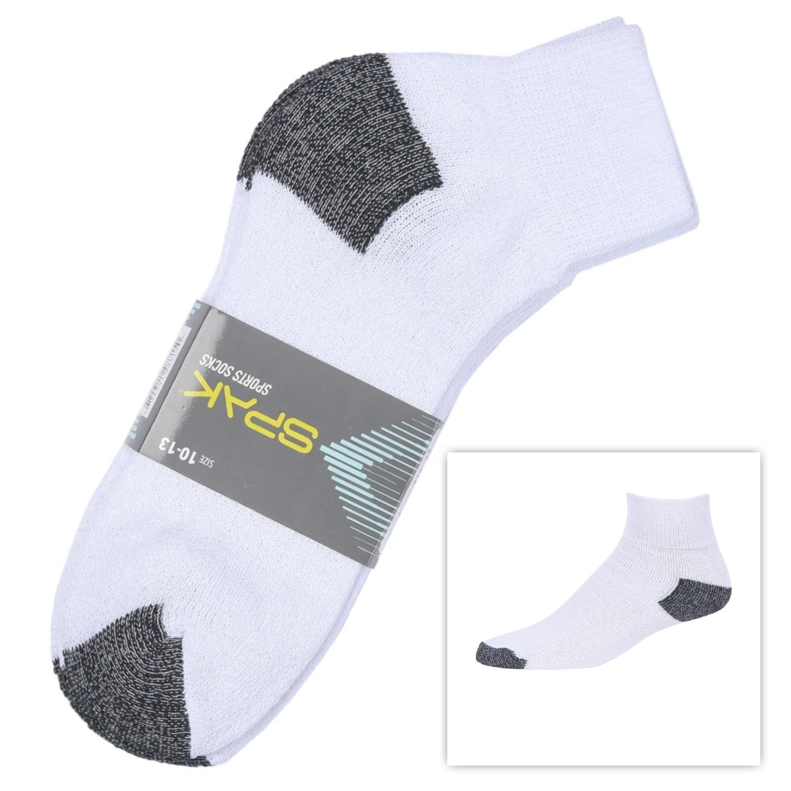 New Men’s 12 Pairs Sports White Black Ankle Quarter Crew Socks Cotton Size 10-13