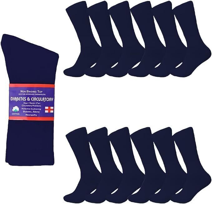 12 Pairs Men’s Circulatory Diabetic Crew Socks Health Cotton 9-11 10-13 13-15