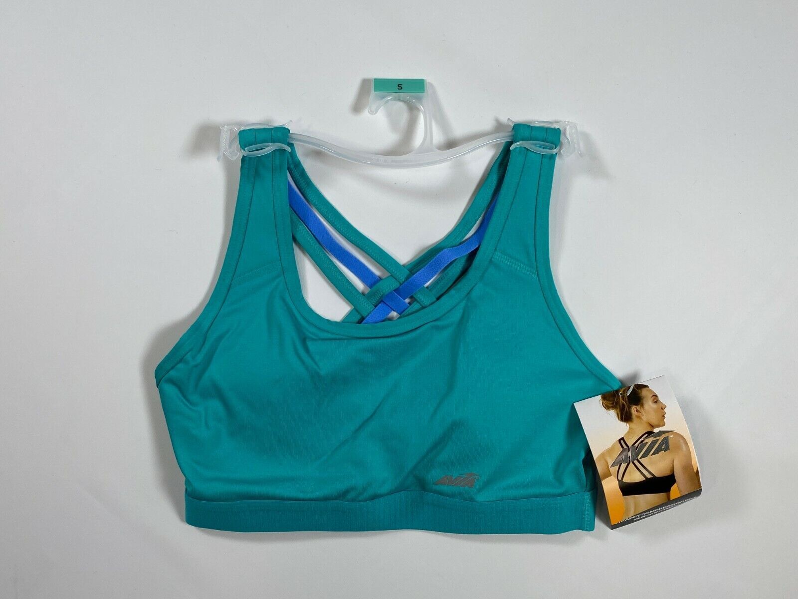 Womens Avia Aqua Blue Strappy Compression Bra Medium Support XXL 2XL NEW