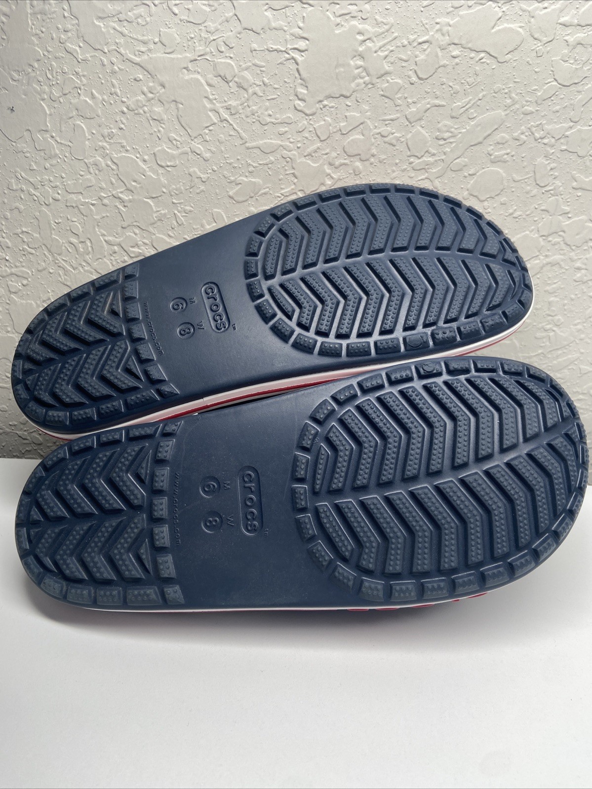 Crocs Adult Bayaband Slides Sandals unisex men’s 6 women’s 8 Red, White, Blue