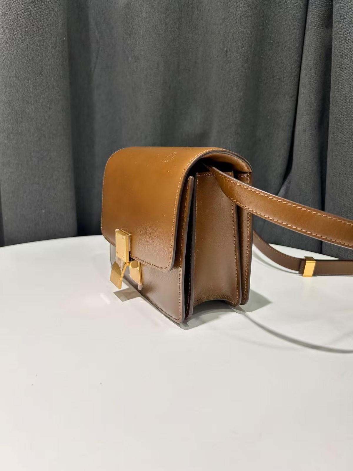 Celine Shoulder Bag Box Caramel Brown Leather France
