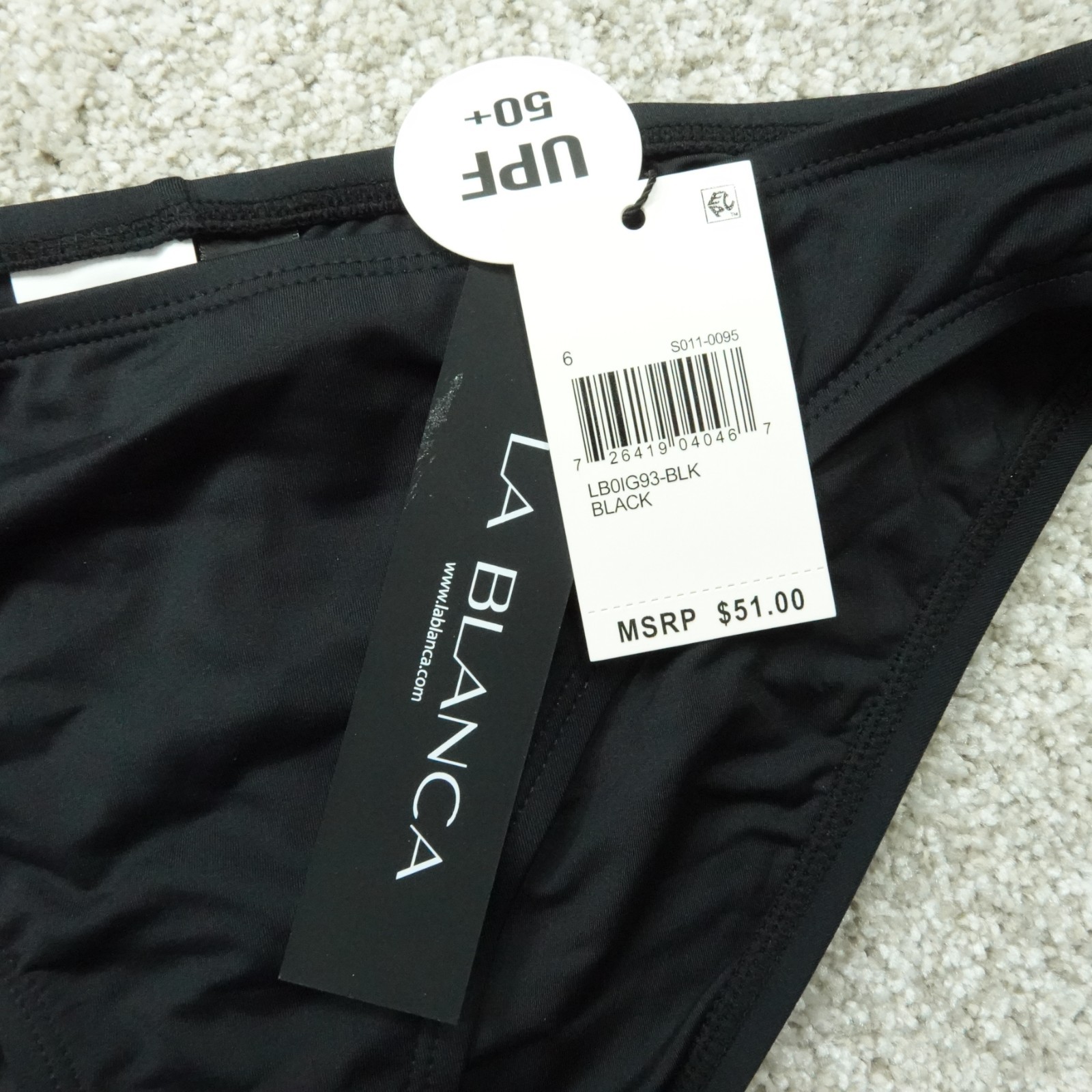La Blanca Bikini Bottom Womens 6 Black Moderate Hipster UPF50 Swimwear