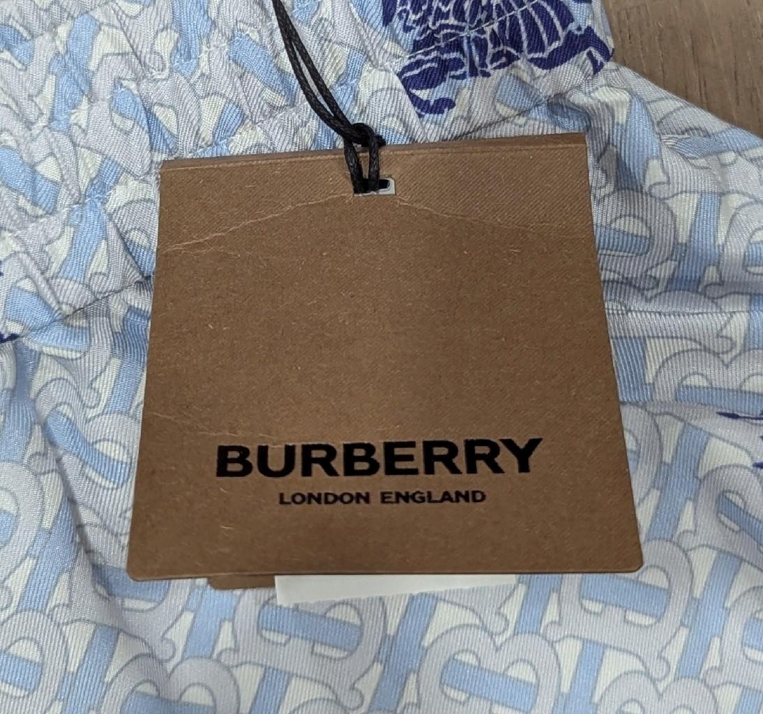 $1050 Mens Burberry Monogram Print Silk Shorts Light Blue/Navy Large