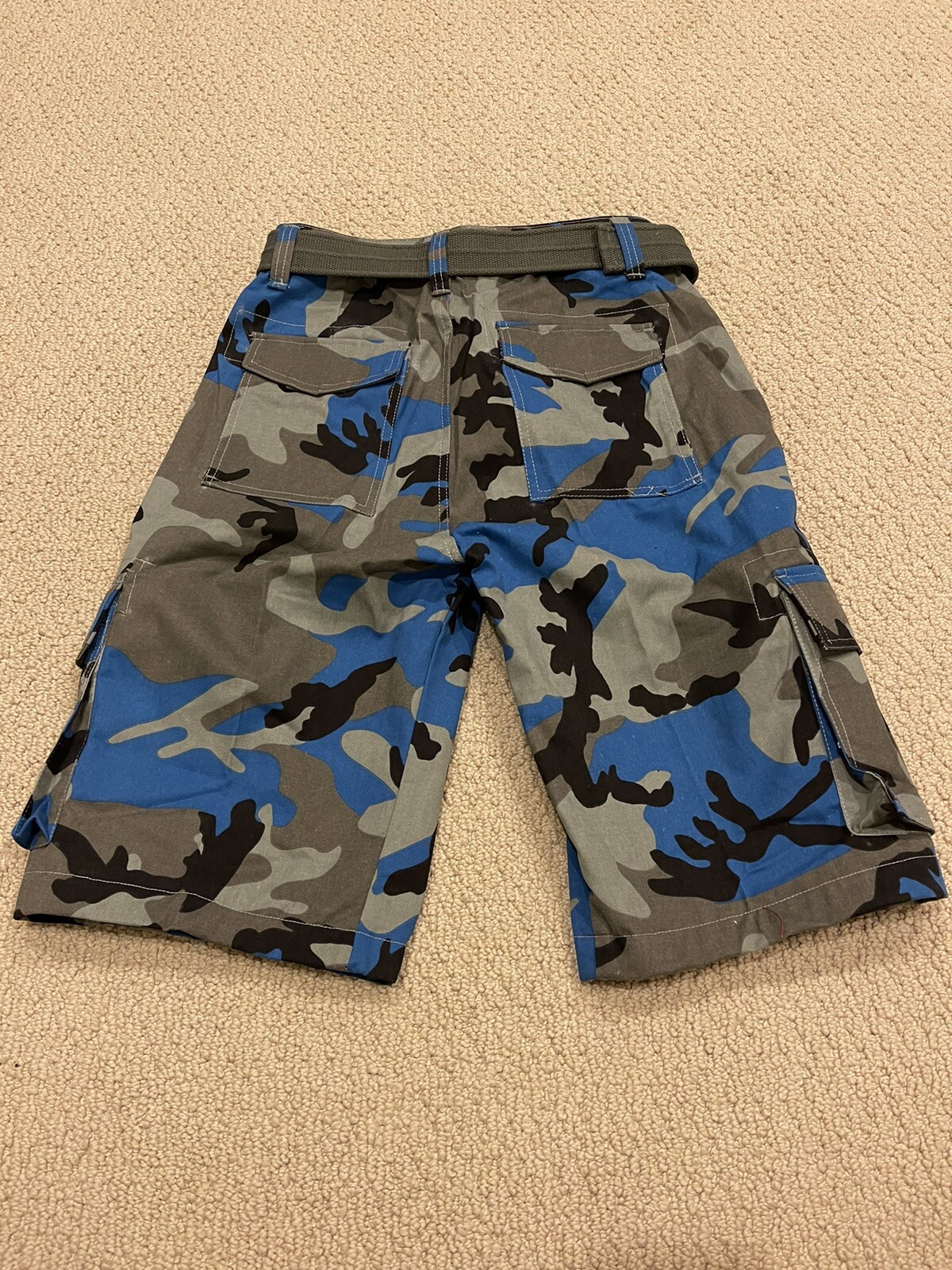 NWT Men’s Nathan Blue Grey Camouflage Camo Belted Cargo Pocket Shorts ALL SIZES