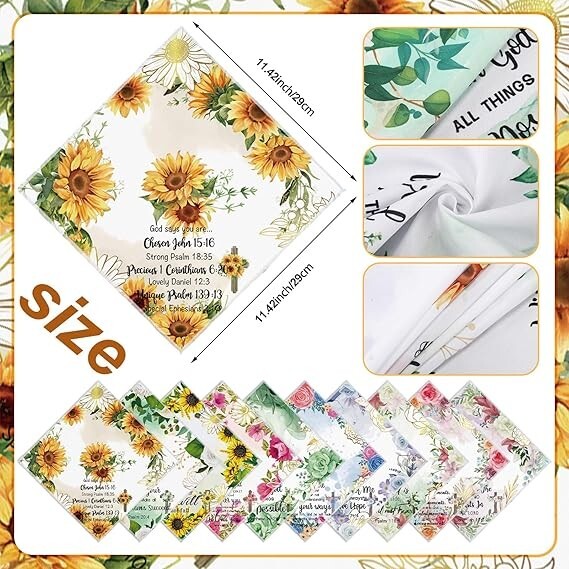 10 Pcs Christian Handkerchiefs for Women Inspirational Bible Verse Gift for C…