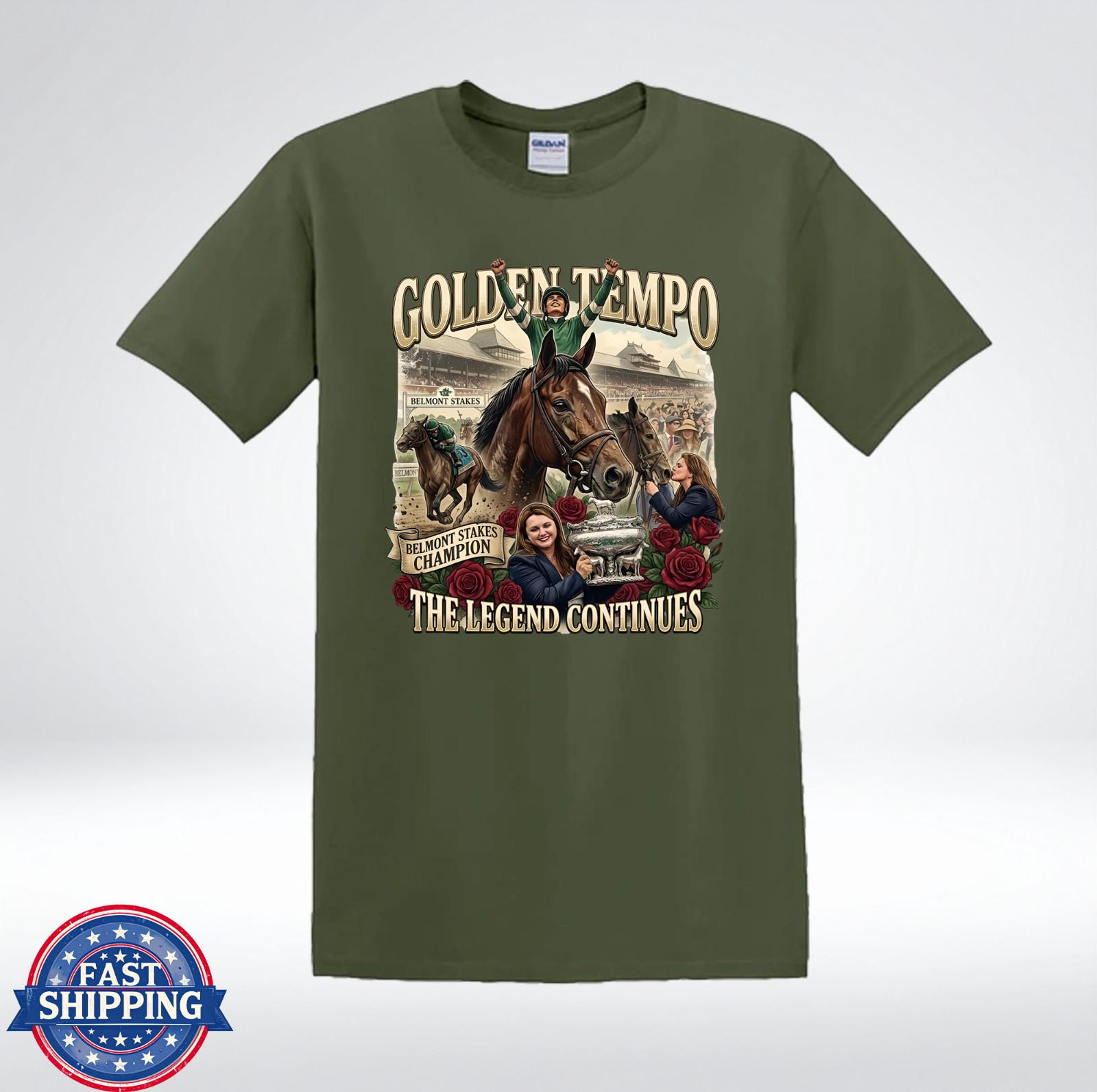 Golden Tempo The Legend Continues Horse Racing Graphic T-Shirt