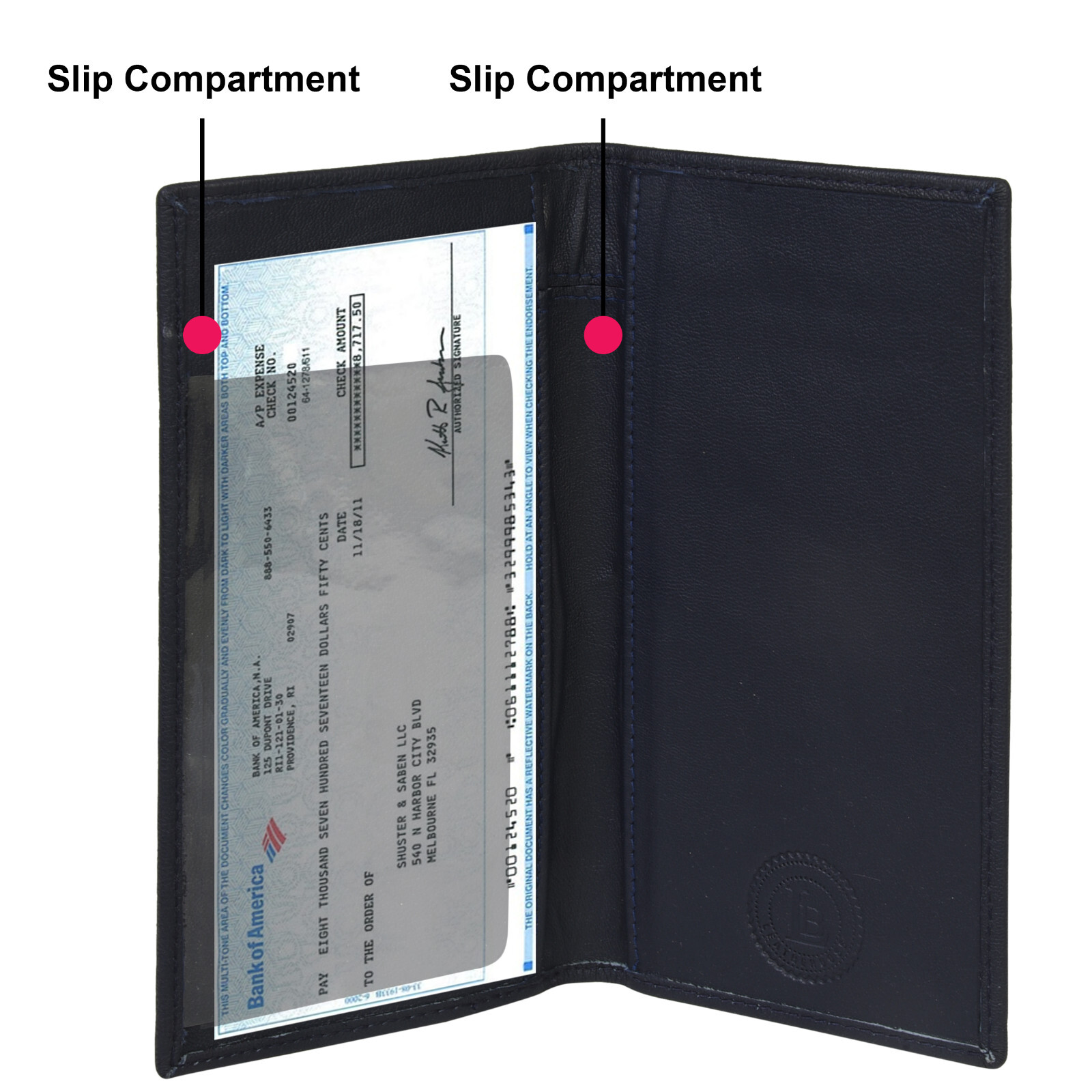 Black Genuine Leather Standard Checkbook Cover Holder Wallet